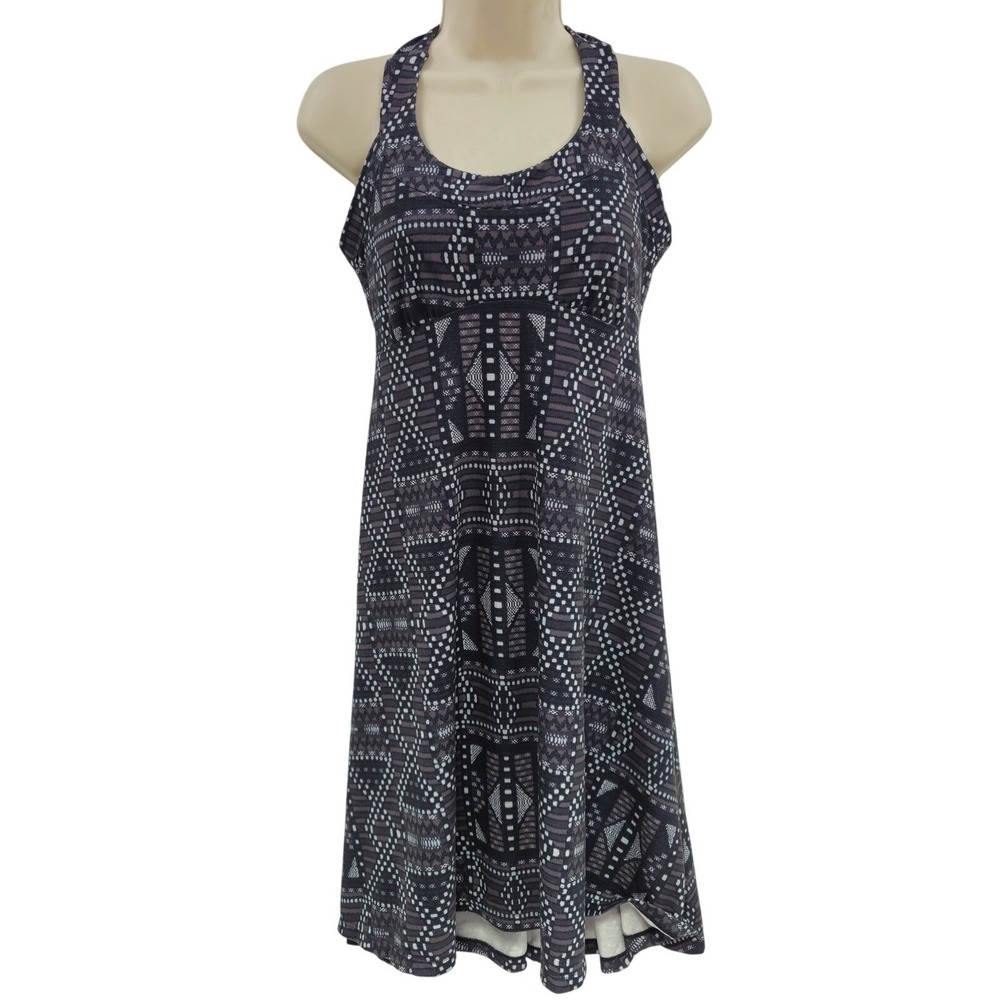 prAna Dress Womens Small Black White Geometric Print Cali Halter Racerback Yoga